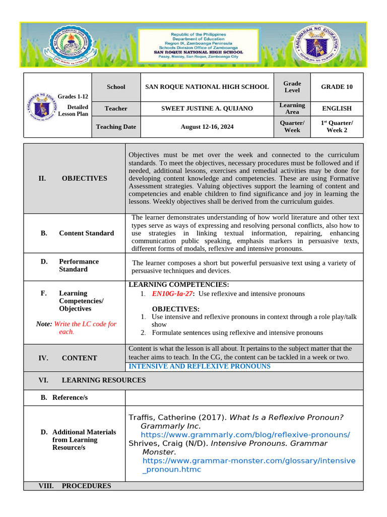 Reflexive & Intensive Pronouns Worksheet | PDF | Learning | Pronoun
