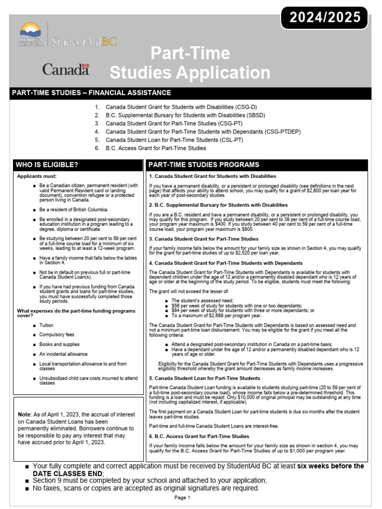2024 - 2025 Parttime - Studies - Application | PDF