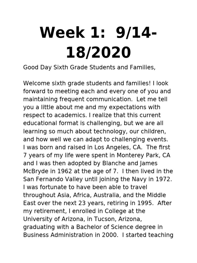 Week 1 Letter Grade 6 | PDF