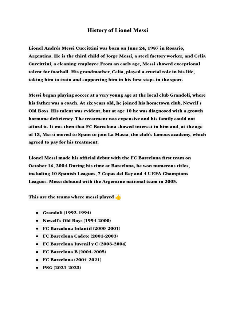 History of Lionel Messi | PDF