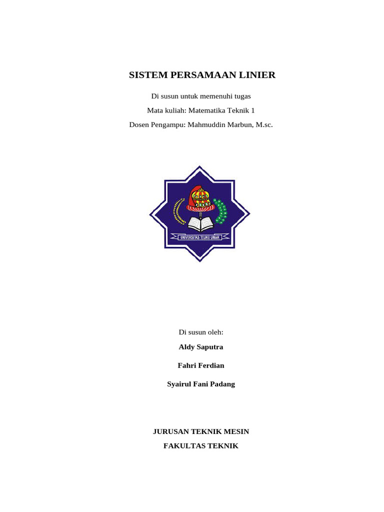 Makalah Tentang Sistem Persamaan Linier Kelompok Iv Pdf