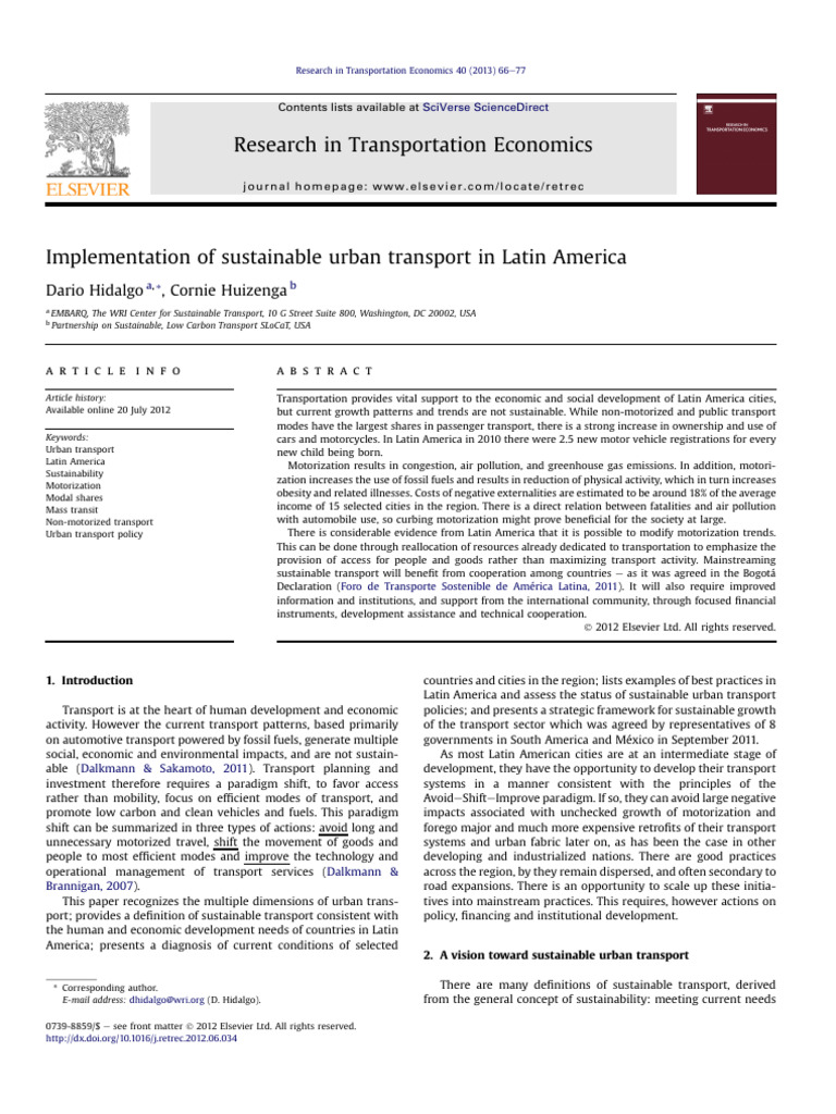 Implementation of Sustainable Urban Transport in Latin America | PDF