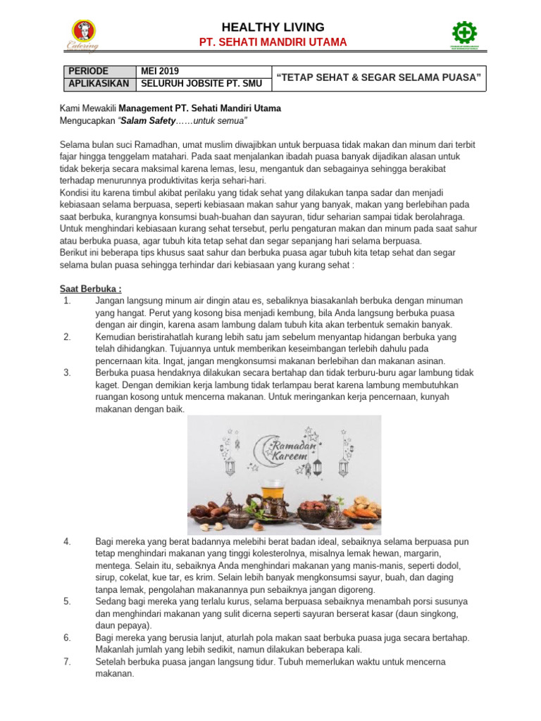 Mei - Tetap Sehat & Segar Selama Puasa (Healthy & Safety Living) | PDF