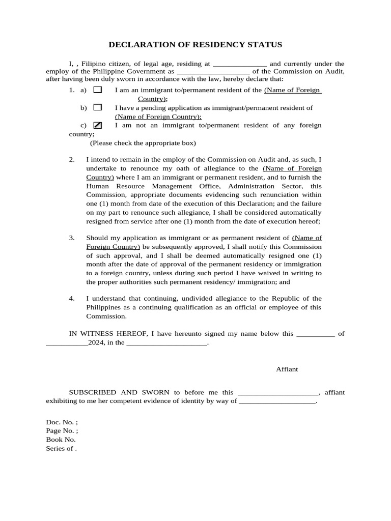 Declaration of Residency Status | PDF
