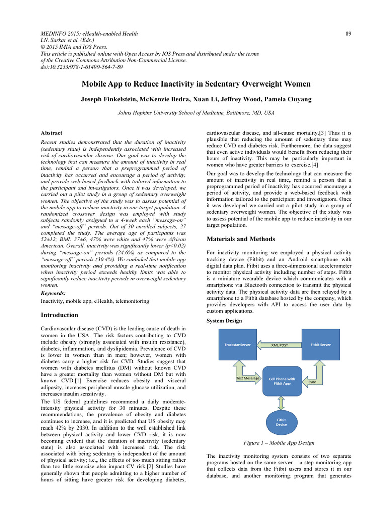 Mobile App To Reduce Inactivity in Sedentary Overweight Women | PDF