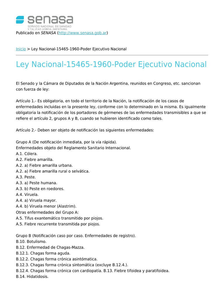 Senasa - Ley Nacional-15465 | PDF