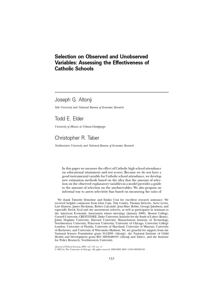 Impact of Catholic Schools on Education | PDF | Ordinary Least Squares ...