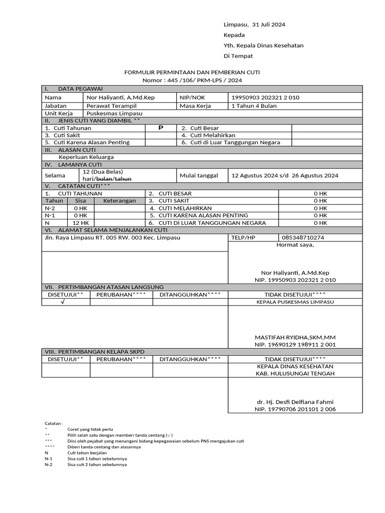 Contoh Surat Cuti Pdf