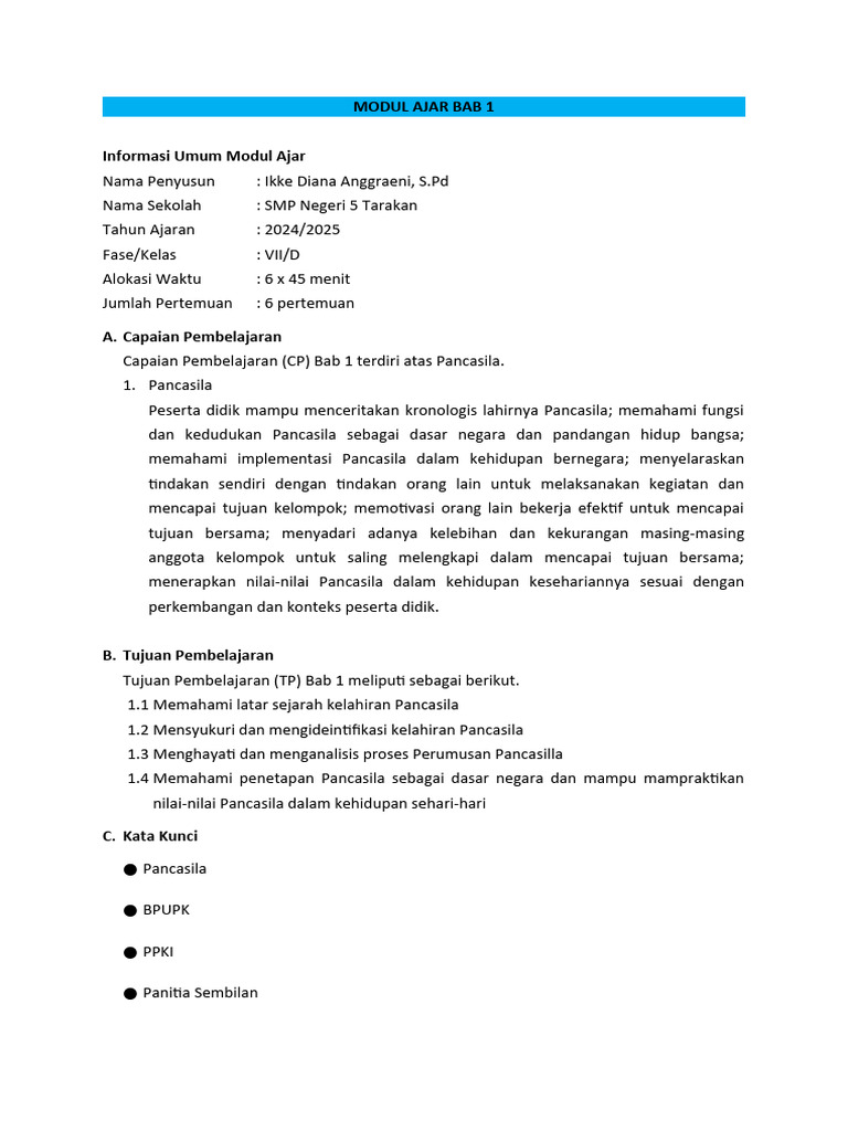 Modul Ajar Bab 1 | PDF