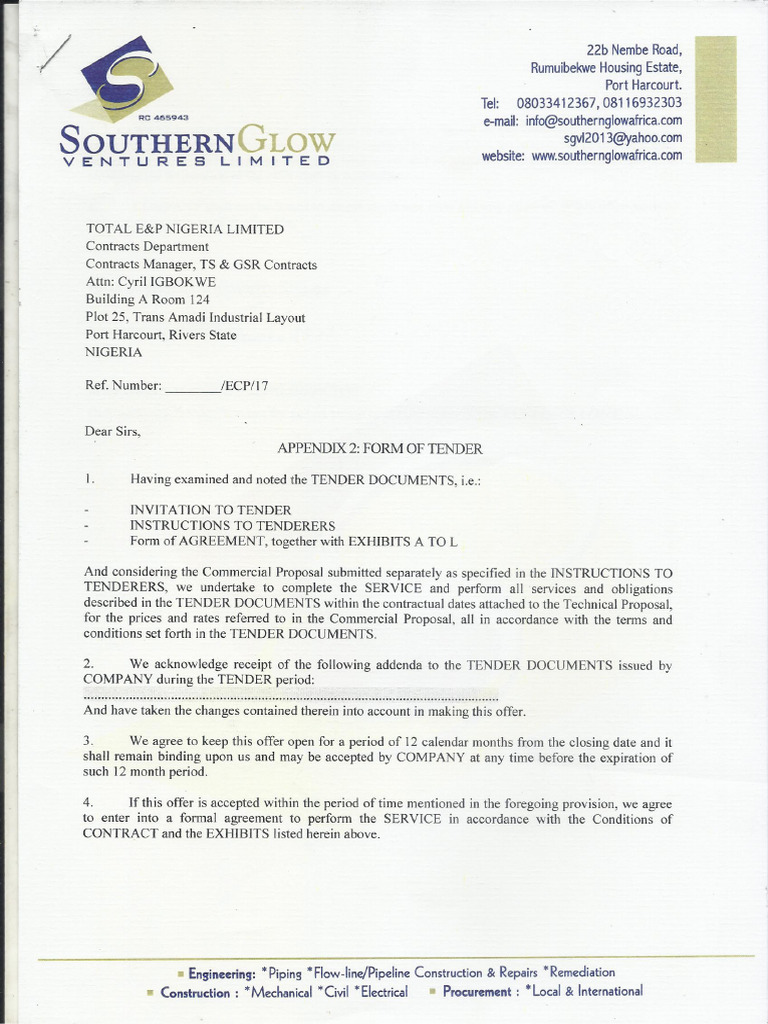 Part. 2. A. 1. Original For Tender | PDF