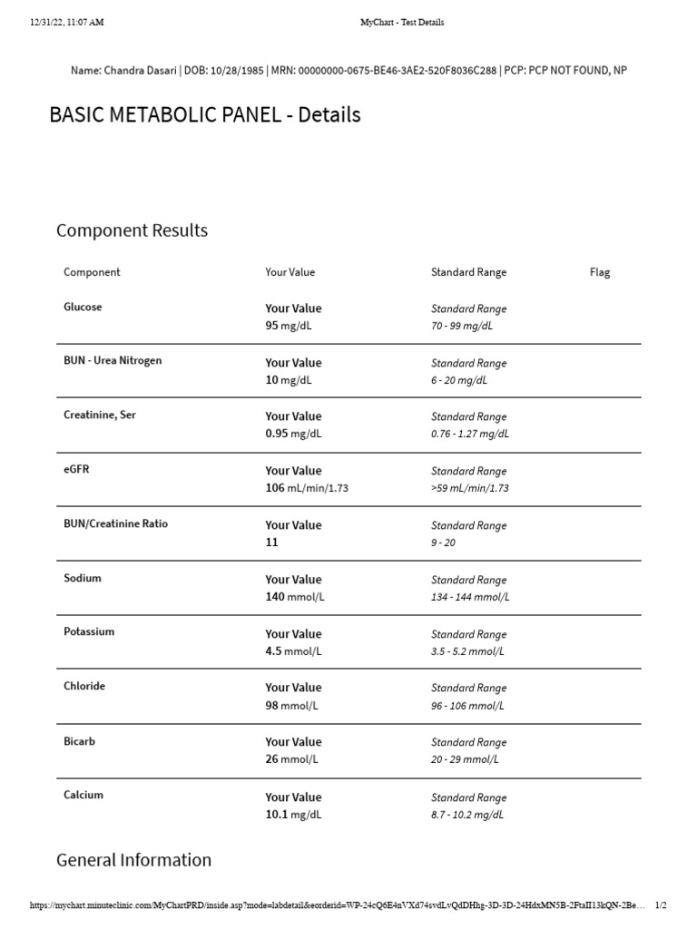 Basic Metabolic Panel | PDF