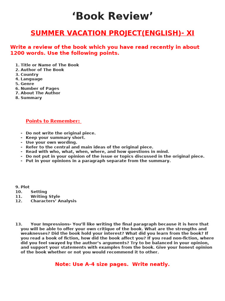 Summer Project - Book Review-Xi | PDF