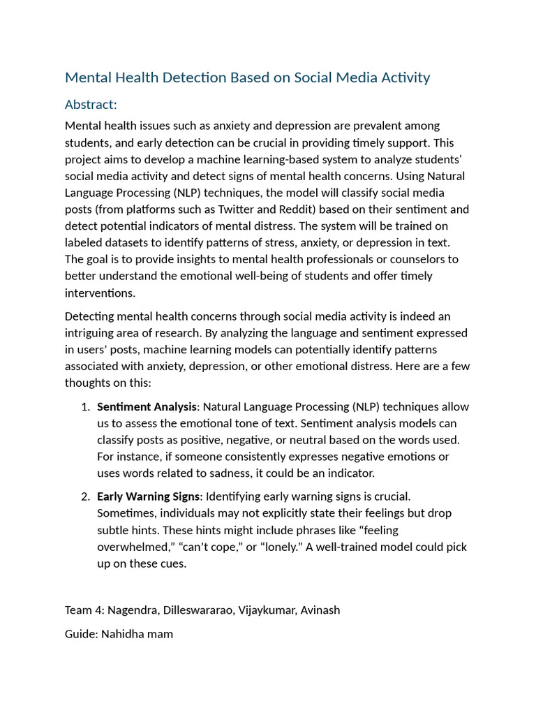 Mental Health Detection Based On Social Media Activity | PDF