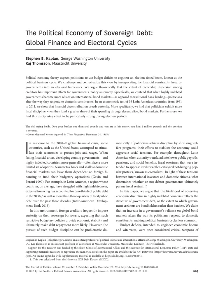 The Political Economy of Sovereign Debt - Global Finance and Electoral ...