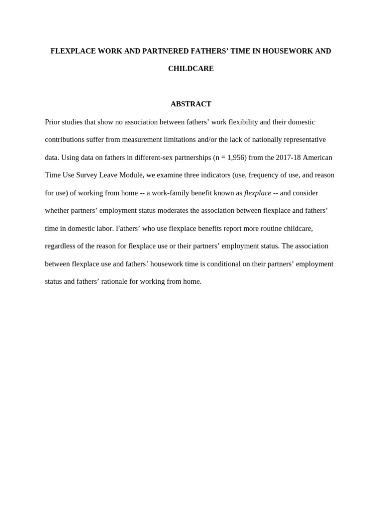 Flexplace Impact on Fathers' Domestic Roles | PDF | Employment | Wellness