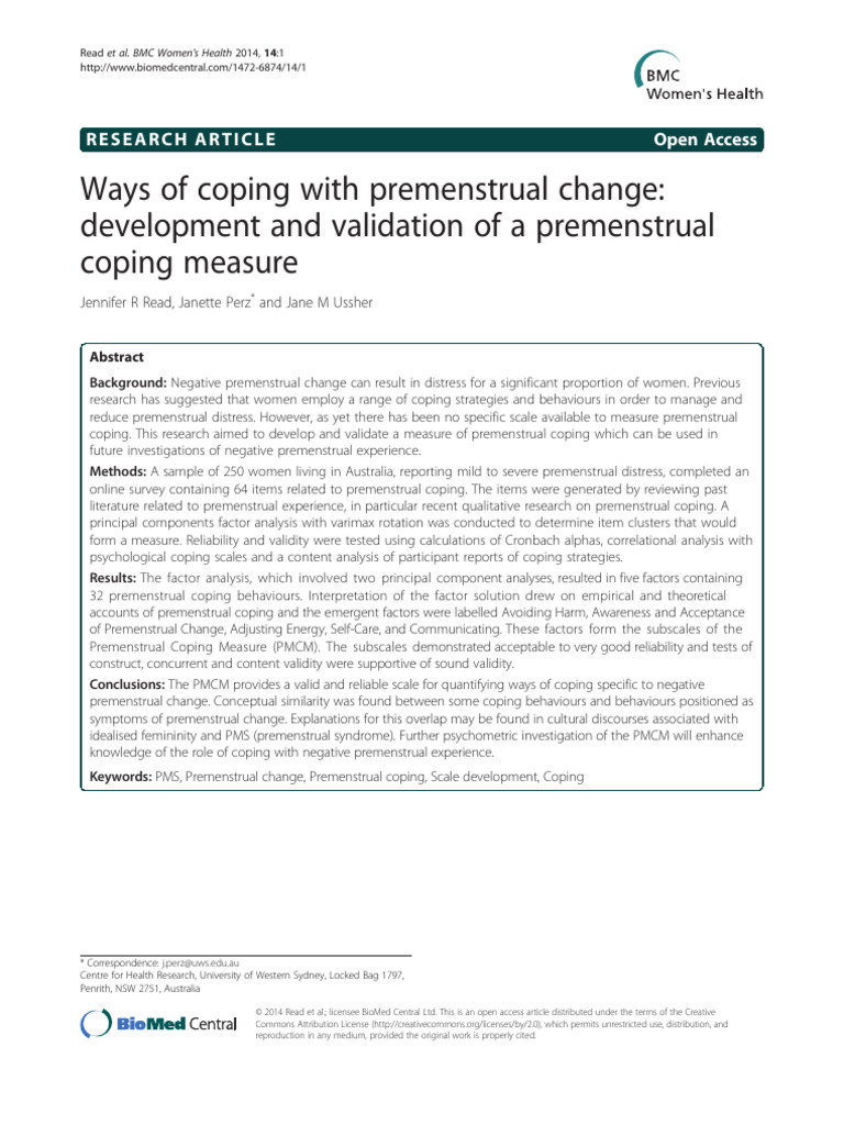 Ways of Coping With Premenstrual Change: Development and Validation of ...