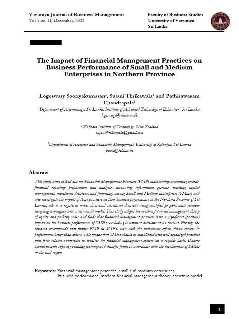 Financial Management Impact on SMEs | PDF | Small And Medium Sized ...