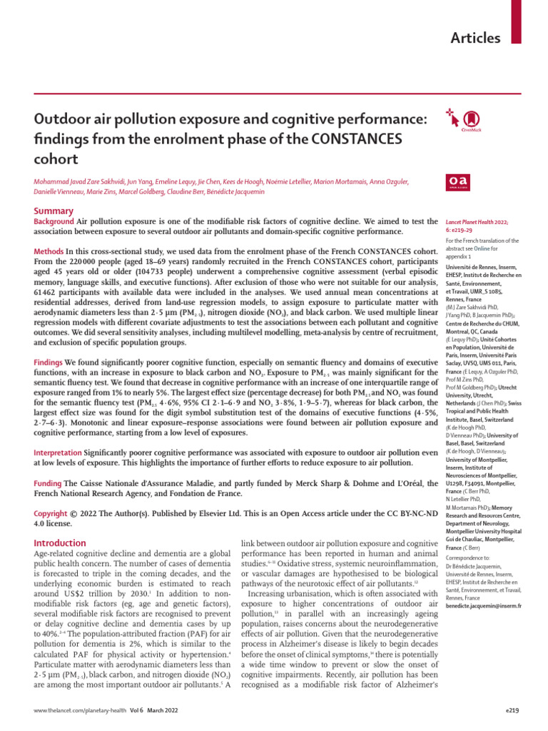 Outdoor Air Pollution Exposure and Cognitive Perfo | PDF