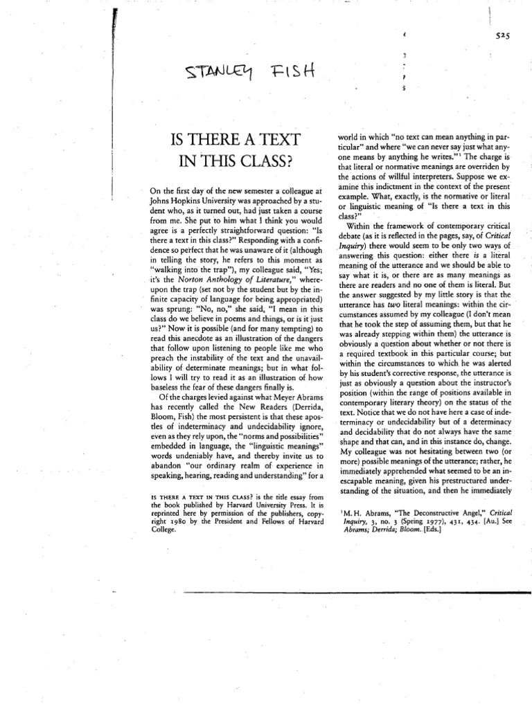 Is There A Text in This Class?: Stanley, Fish | PDF