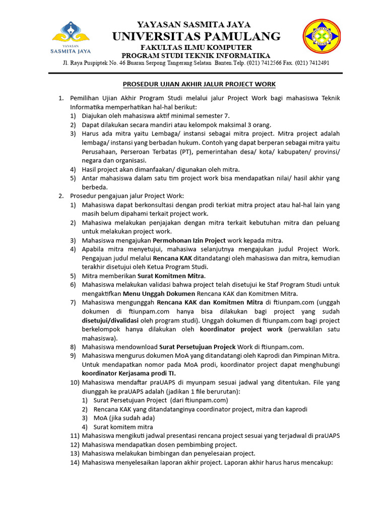 Alur Ujian Akhir Program Studi Bebasis Project Work | PDF