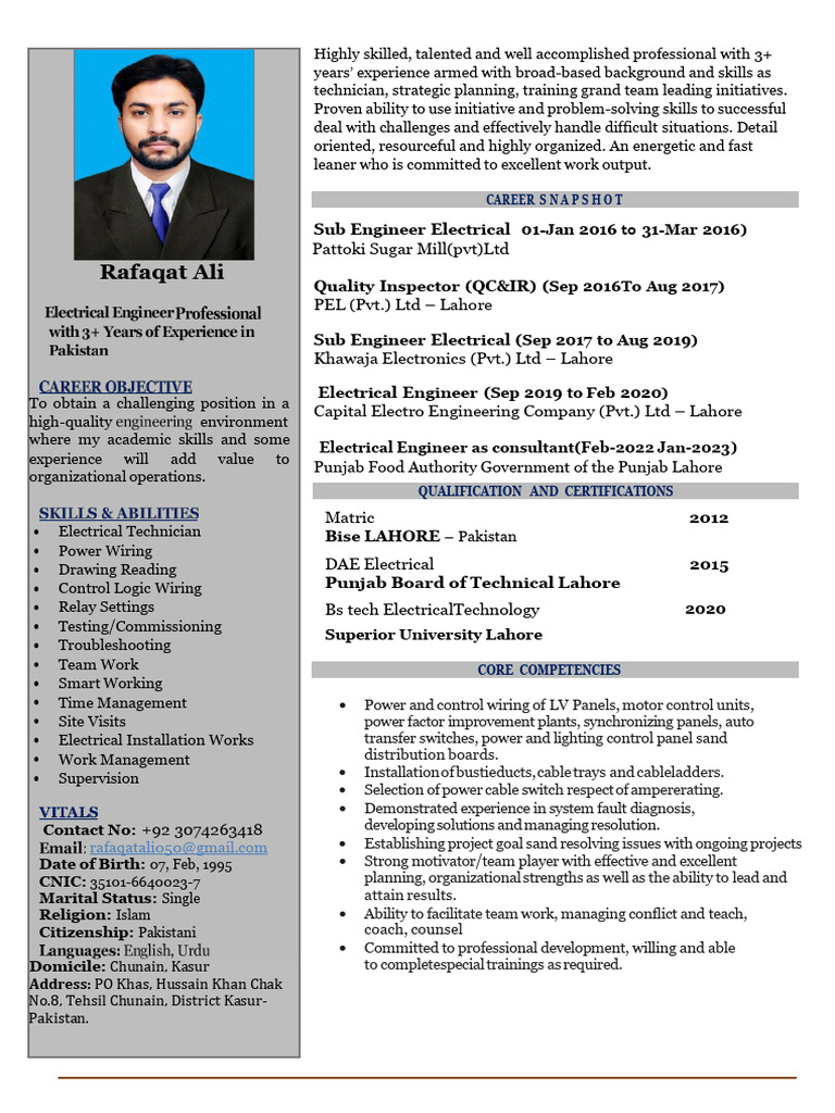 Rafaqat Ali's New Update CV - Pdf-Converted-1 | PDF | Electrical Wiring ...