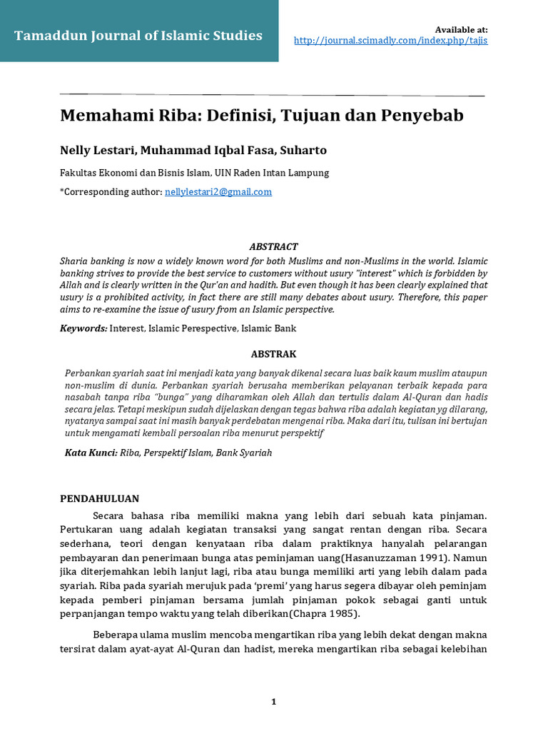 Memahami Riba Definisi Tujuan Dan Penyebab | PDF