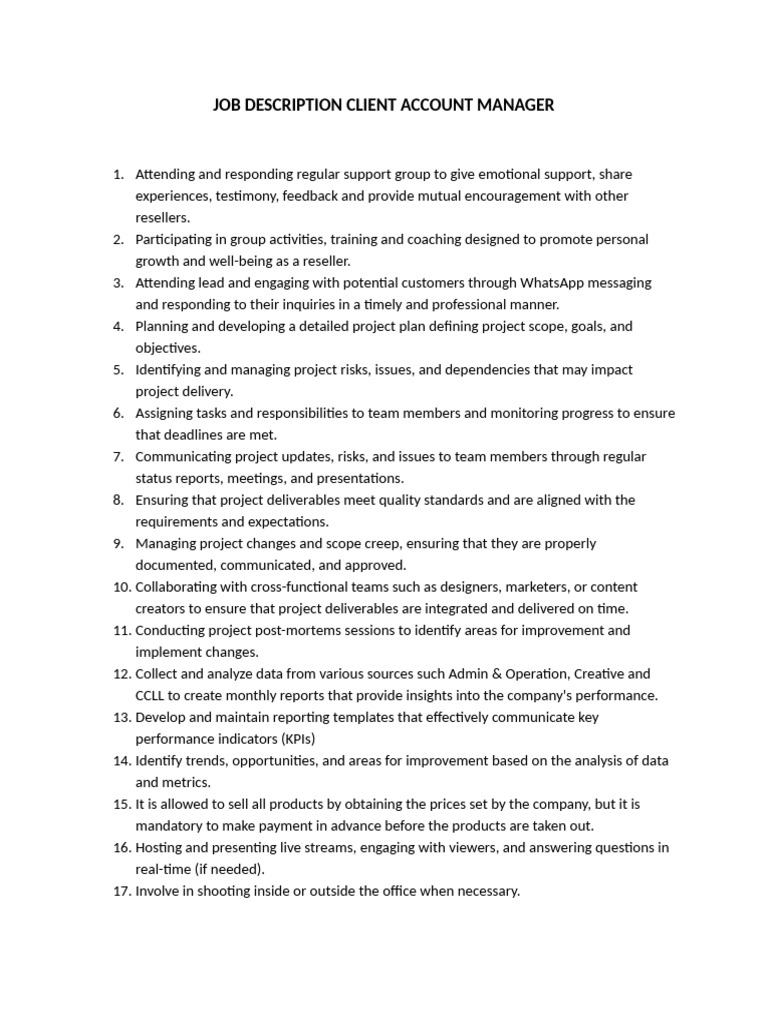 Job Description Client Account Manager | PDF