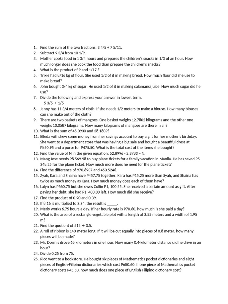 Grade 6 Mathematics Reviewer Pdf