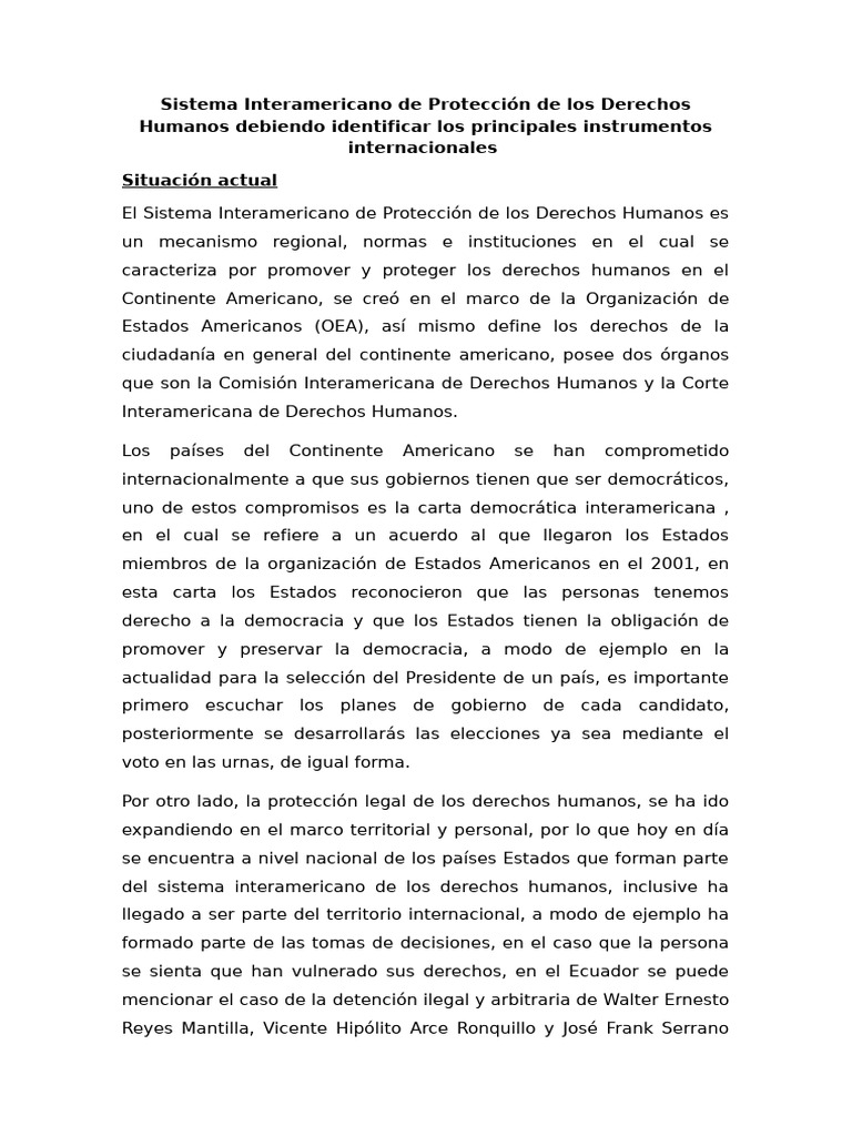 Sistema Interamericano de Protección de Los Derechos Humanos Debiendo ...