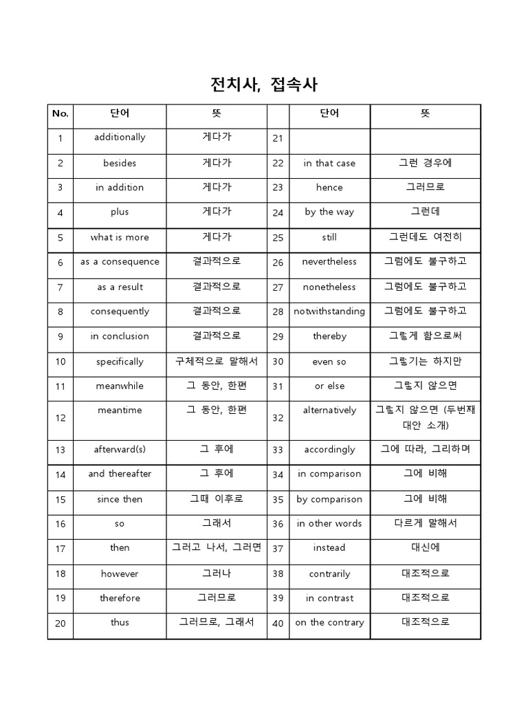 전치사, 접속사 모음 | PDF