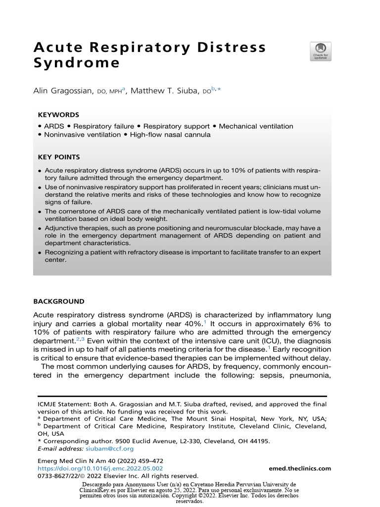 Acute Respiratory Distress Syndrome | PDF