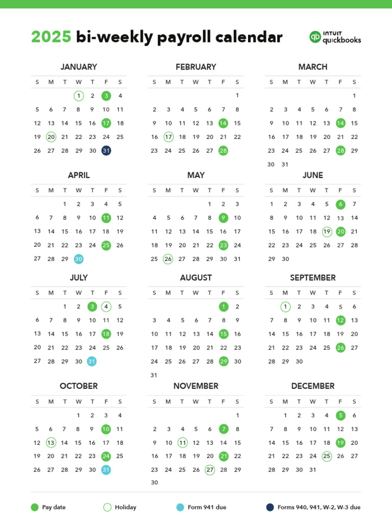 2025 Bi Weekly Payroll Calendar Template | PDF