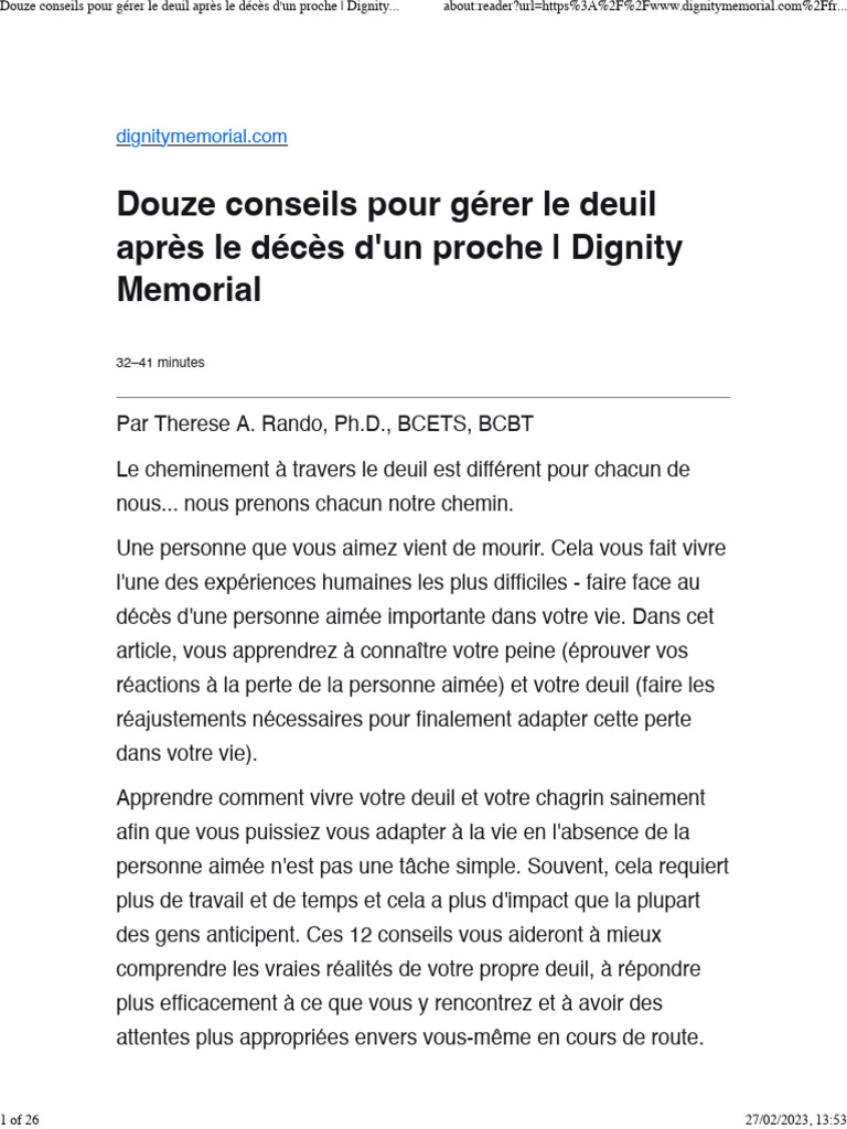 Douze Conseils Pour Gérer Le Deuil Après Le Décès D'un Proche Dignity ...