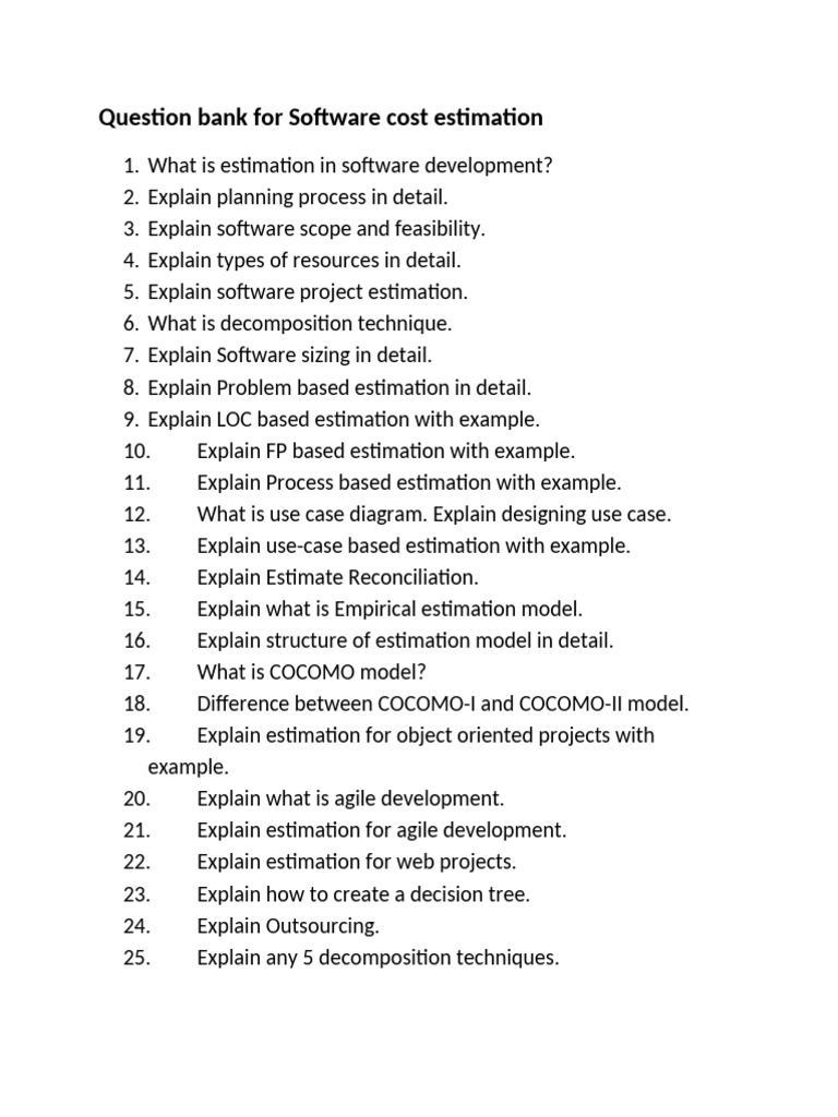 Software Cost Estimation Question Bank | PDF