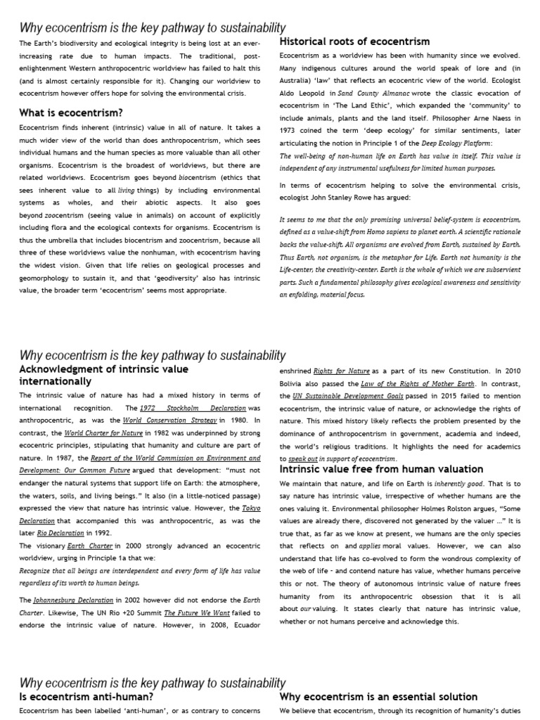 Ecocentrism: Key to Sustainable Future | PDF | Environmental Social ...