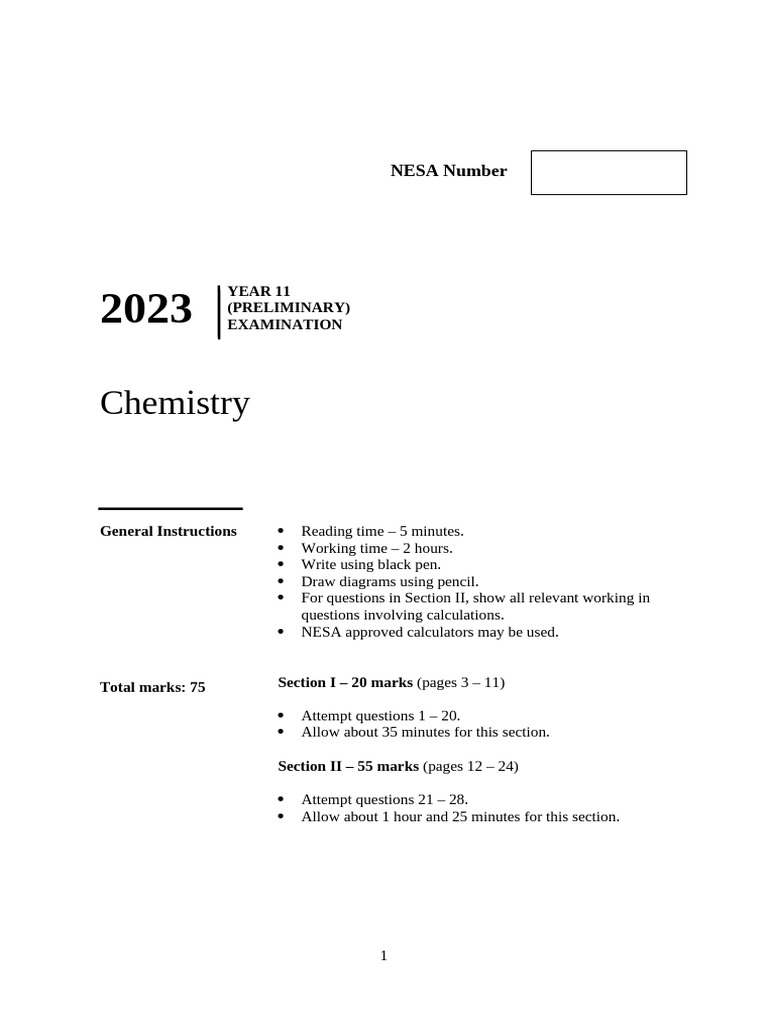 Year 11 2023 Preliminary Exam | PDF