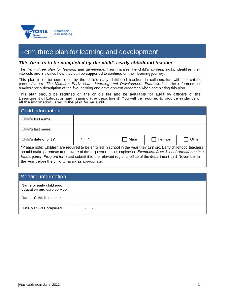 Term Three Plan For Learning and Development FINAL 2022 | PDF