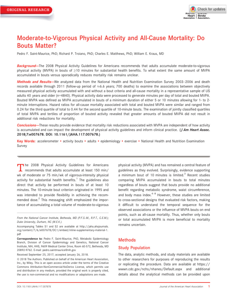Study - Moderate-to-Vigorous Physical Activity and All-Cause Mortality ...