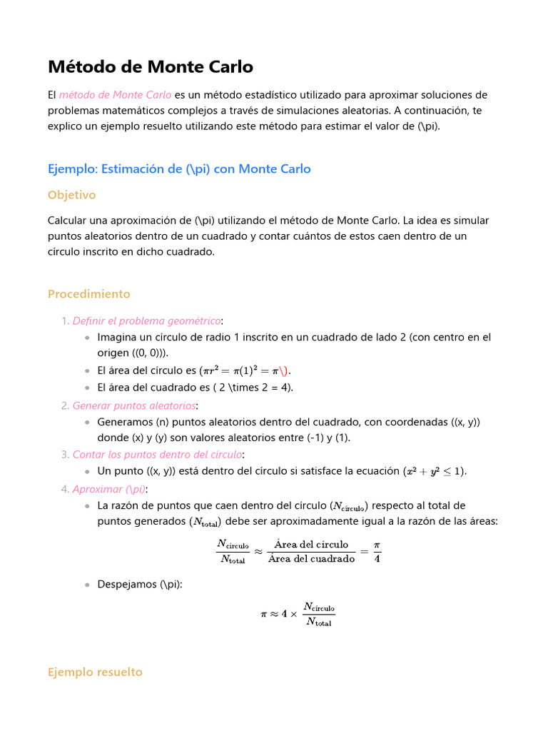 Estimación de π con Monte Carlo | PDF | Pi | Método Monte Carlo