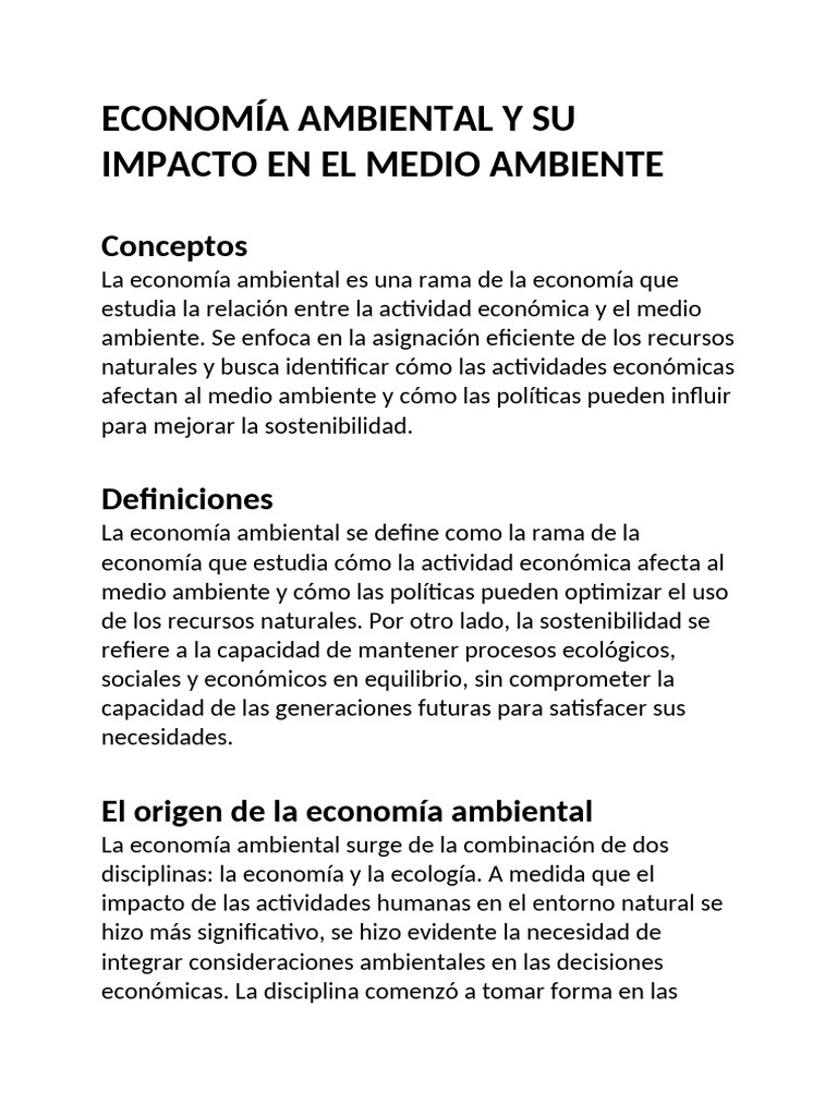 Economía Ambiental y Su Impacto en El Medio Ambiente | PDF