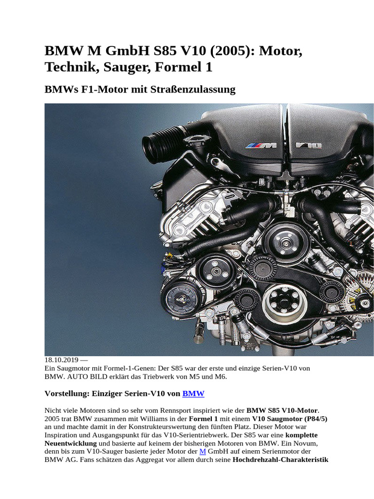 BMW M GMBH S85 V10 | PDF