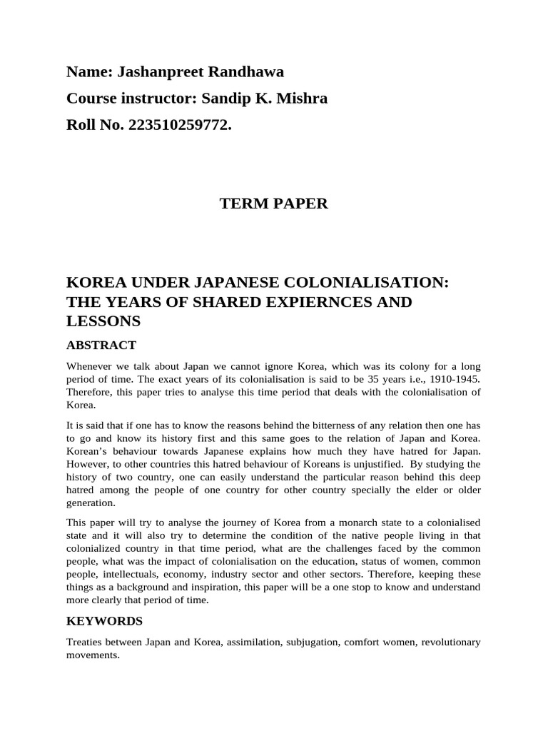 Term Paper For Korea | PDF