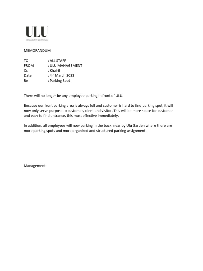 Memorandum Parking Spot | PDF
