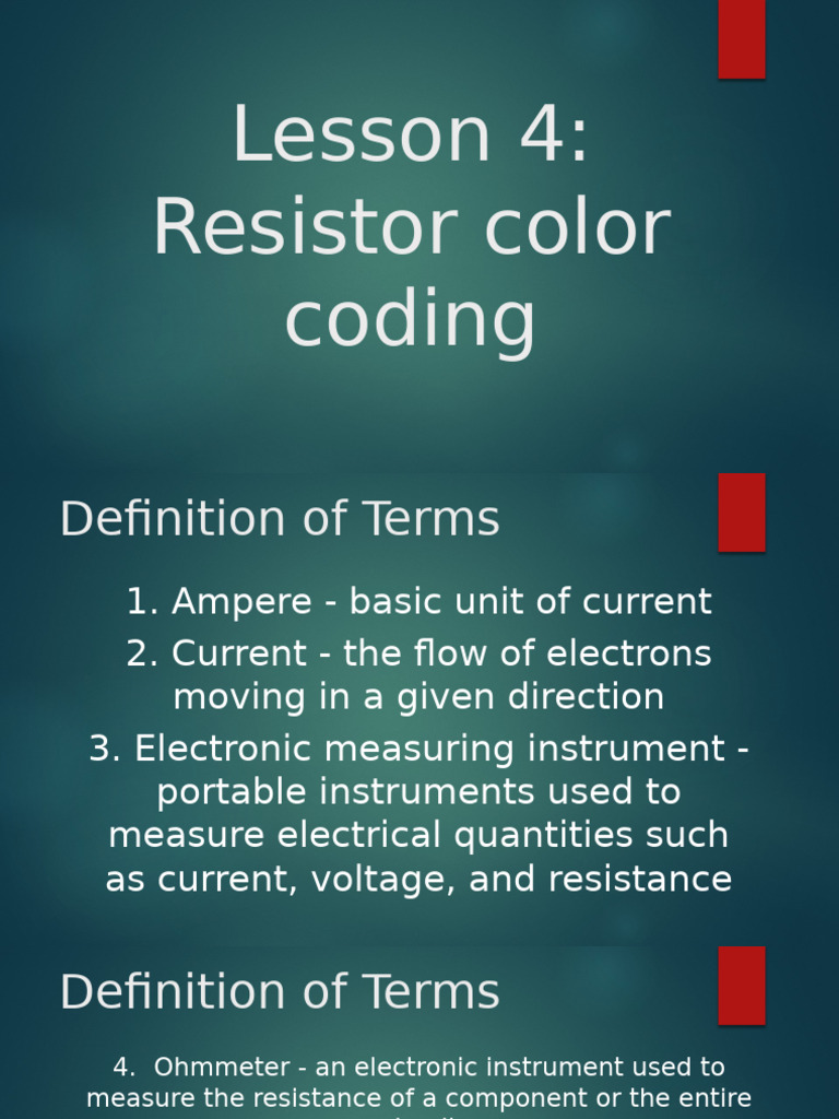 Lesson 4 - Resistor Color Coding | PDF | Resistor | Science & Mathematics
