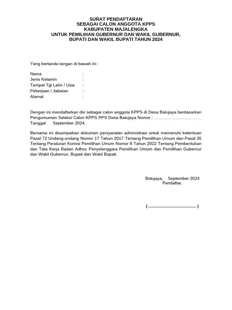 Form Pendaftaran KPPS | PDF