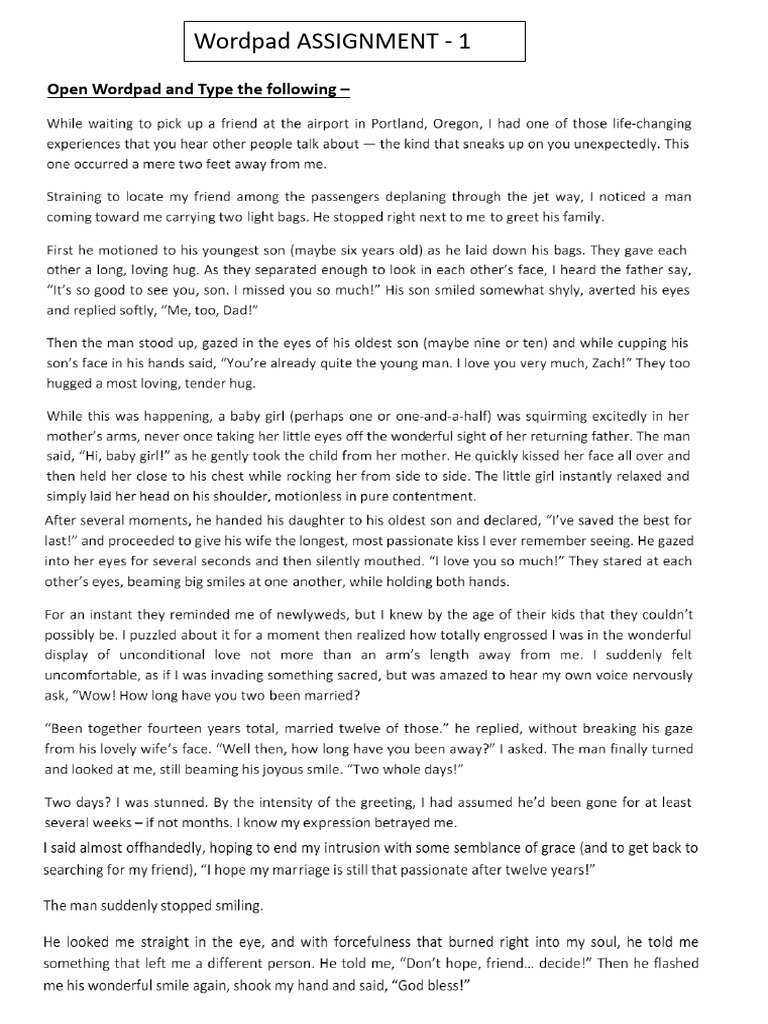 Wordpad assignment pdf