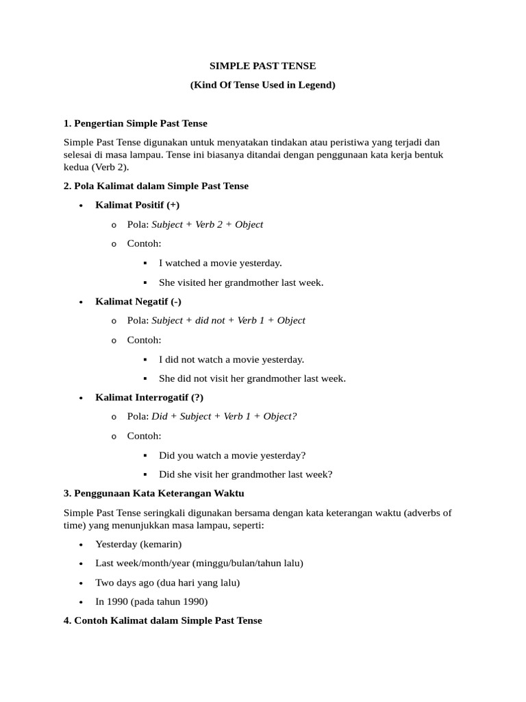 Kind of tense used in legend text pdf