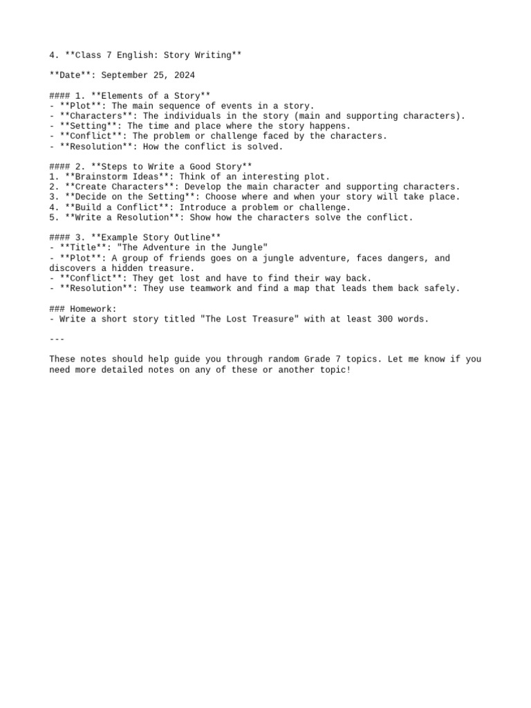 Class 7 English Story Writing | PDF