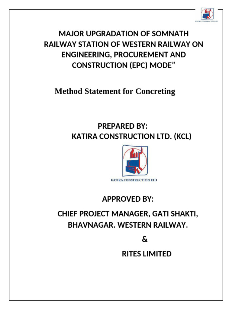 Concreting Method Statement for Railway Project | PDF | Concrete | Home ...
