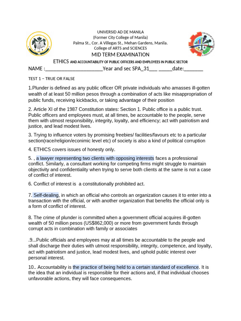 Ethics and Accountability in Public Service | PDF | Conflict Of ...